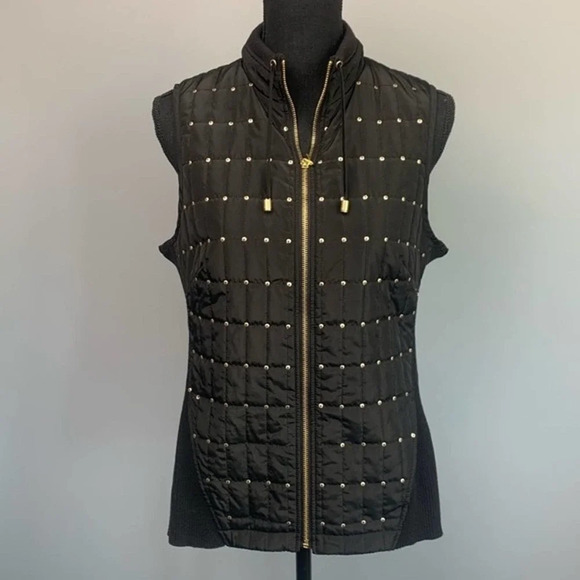 CHICOS | Gold Sequin Black Quilted Zipper Vest Medium - Picture 2 of 7